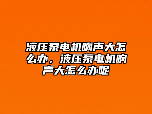 液壓泵電機(jī)響聲大怎么辦，液壓泵電機(jī)響聲大怎么辦呢